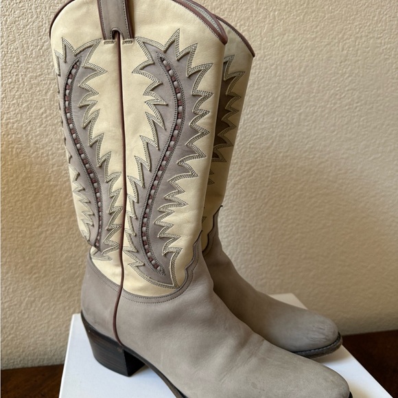 SARTORE Paris Western Cowboy Boots Womens EU 37 Cream Gray Leather Made in Italy - Picture 14 of 16